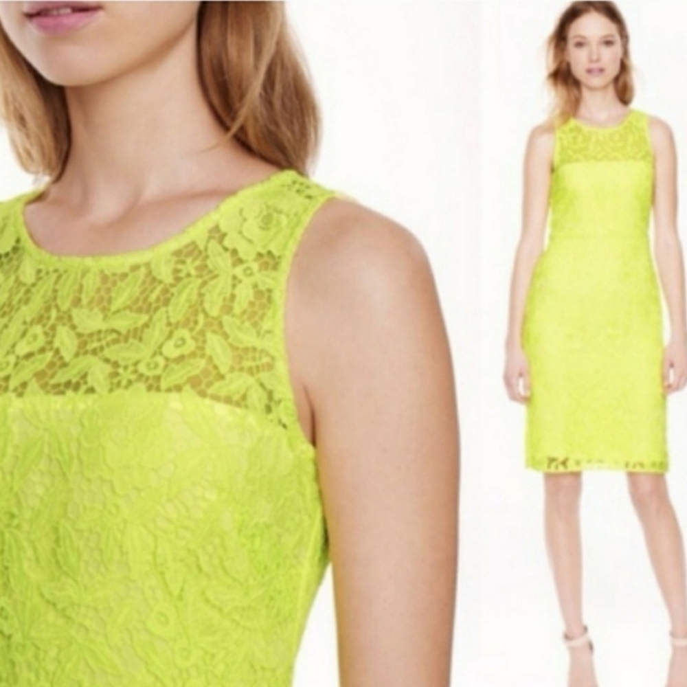 J. Crew Citrus Yellow Sleeveless Lace Dress, Size 0